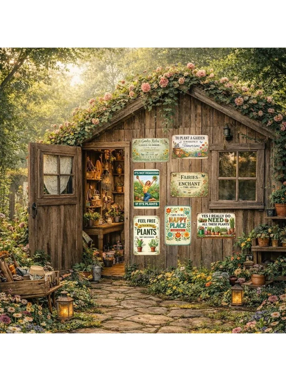 Vintage Garden Metal Signs Set - Retro Rustic Wall Decor for Home, Patio & Plant